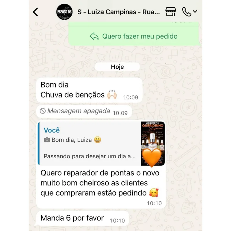 Depoimento de cabeleireira sobre o Reparador de Pontas Queridinho Vanti no WhatsApp