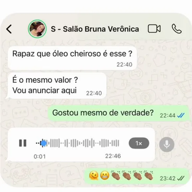Depoimento de cabeleireira sobre o Reparador de Pontas Queridinho Vanti no WhatsApp