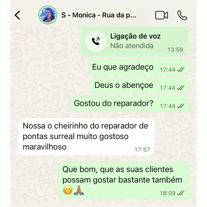 Depoimento de cabeleireira sobre o Reparador de Pontas Queridinho Vanti no WhatsApp