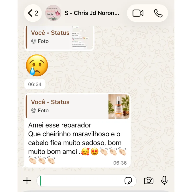 Depoimento de cabeleireira sobre o Reparador de Pontas Queridinho Vanti no WhatsApp